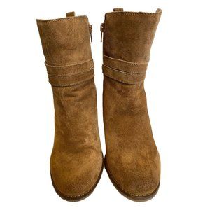 LUCKY BRAND BROWN SUEDE STACKED BLOCK HEEL BOOTIE SIZE 9.5